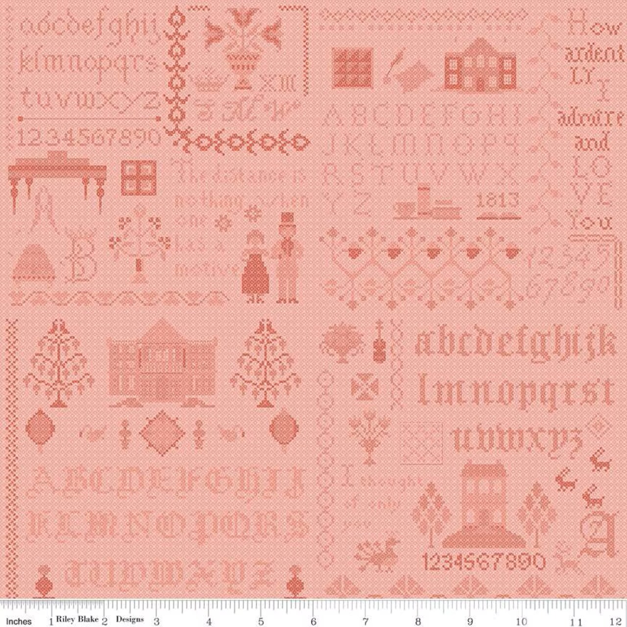 Fabric Riley Blake Jane Austen Coral Meryton Sampler Pride & Prejudice by the Quarter Yard C13786-CORAL